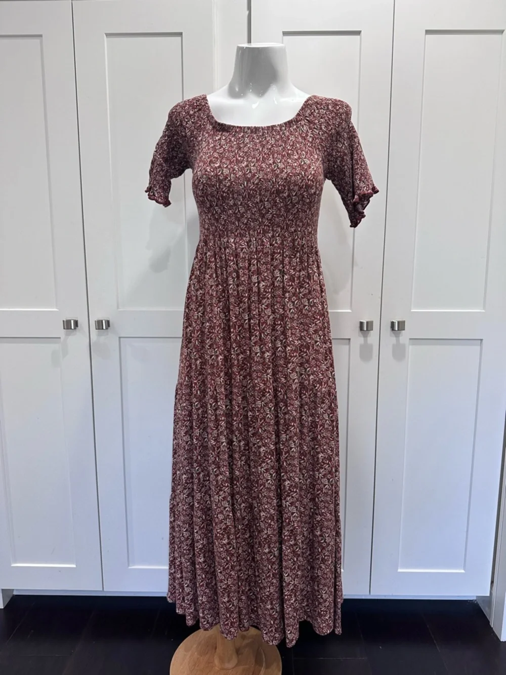 Natural Life Brown Floral Maxi Dress - Women's Boho Short Sleeve - Picture 4 of 9